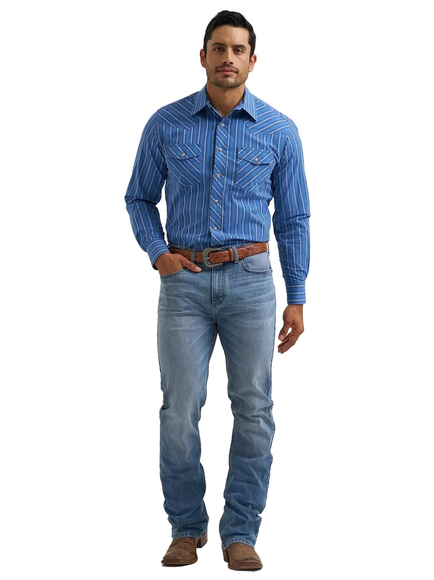 WRANGLER Shirts Wrangler Men's Riverstone Stripe 20X Advance Comfort Western Snap Shirt 112381453