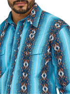 WRANGLER Shirts Wrangler Men's Sea Salt Blue Checotah Long Sleeve Snap Printed Shirt 112365886