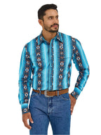 WRANGLER Shirts Wrangler Men's Sea Salt Blue Checotah Long Sleeve Snap Printed Shirt 112365886