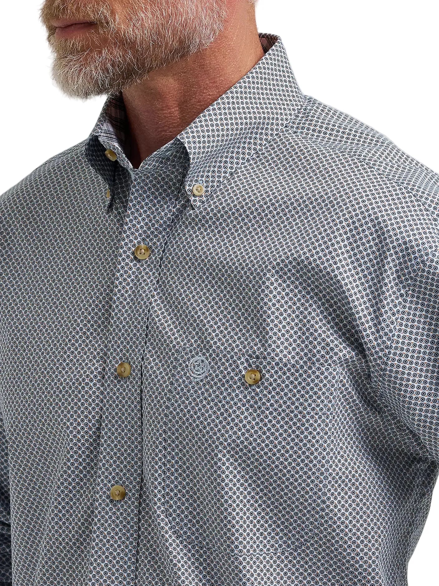 WRANGLER Shirts Wrangler Men's Steely Blue Circles George Straight Button Down Shirt 112381959