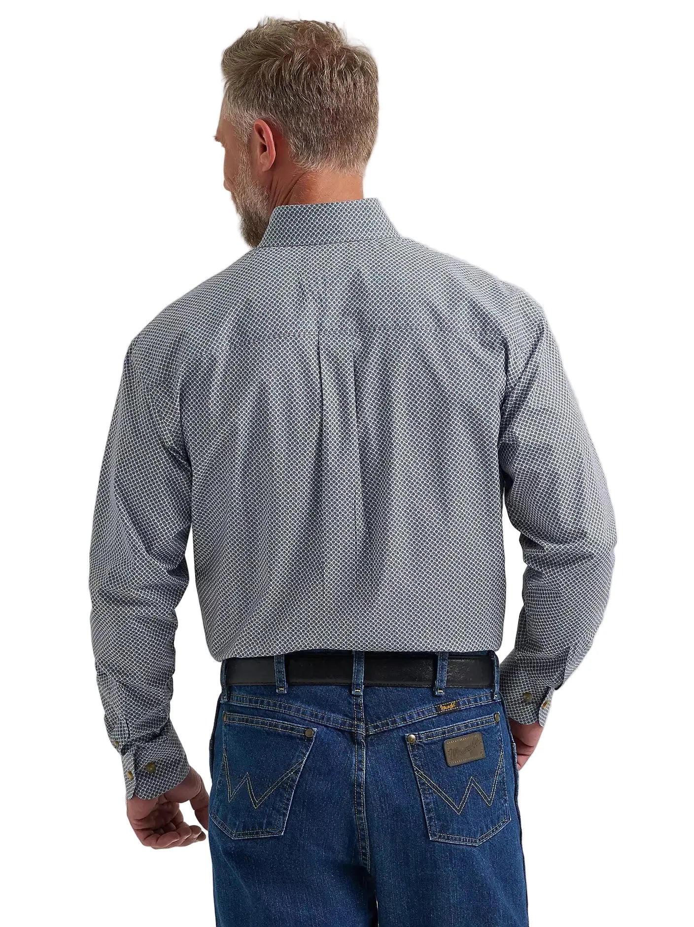 WRANGLER Shirts Wrangler Men's Steely Blue Circles George Straight Button Down Shirt 112381959