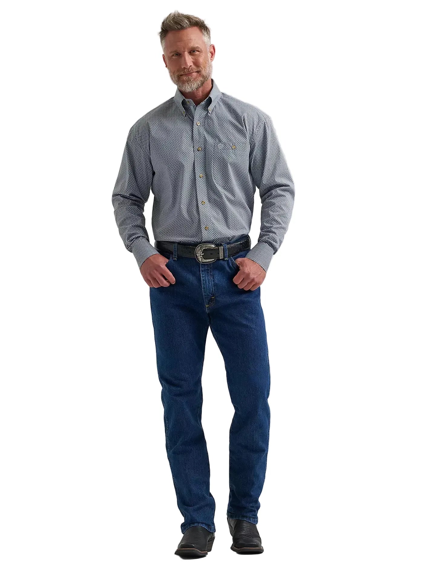 WRANGLER Shirts Wrangler Men's Steely Blue Circles George Straight Button Down Shirt 112381959
