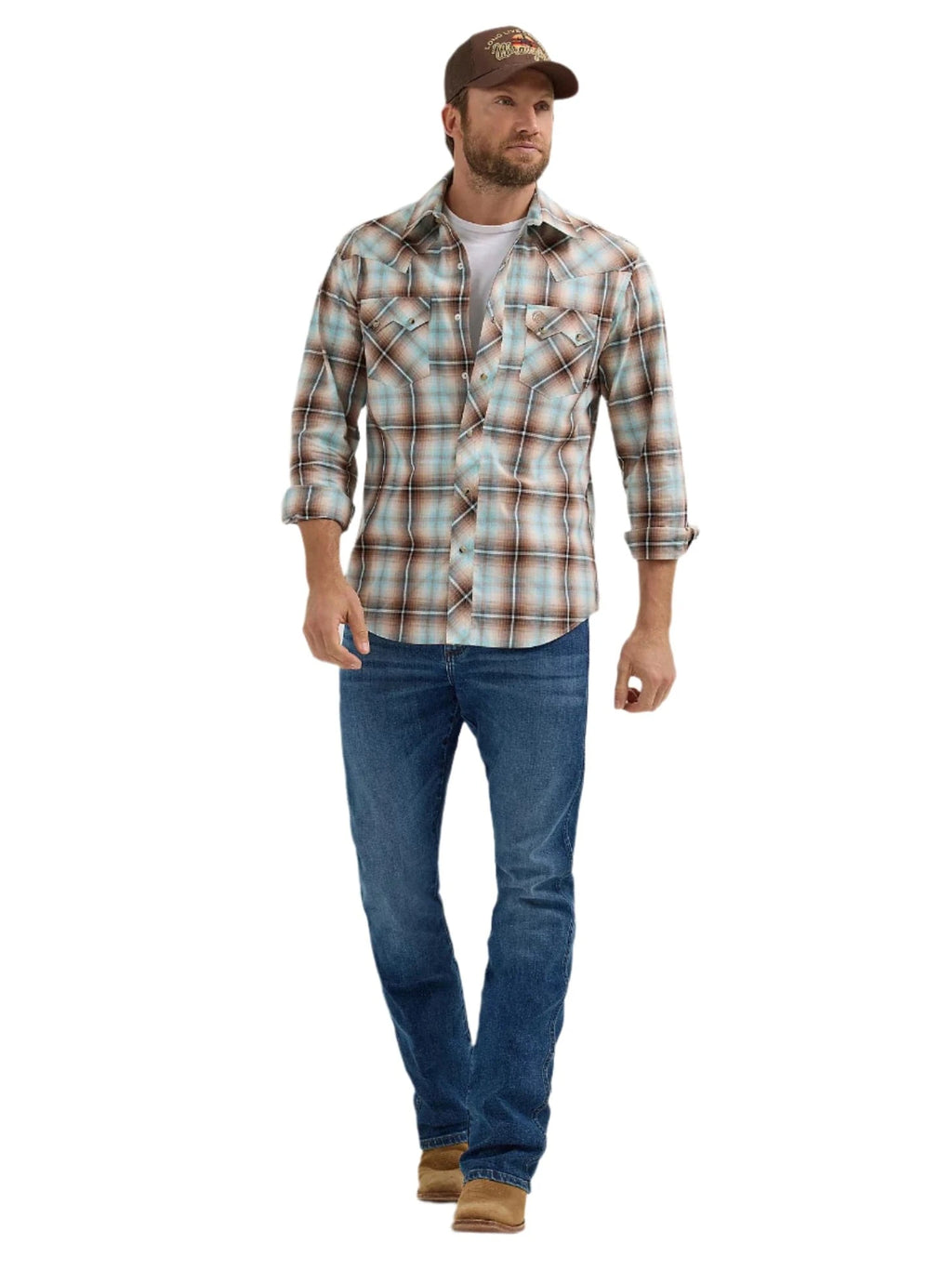 WRANGLER Shirts Wrangler Men's Tannin Plaid Retro Long Sleeve Sawtooth Snap Western Shirt 112365896