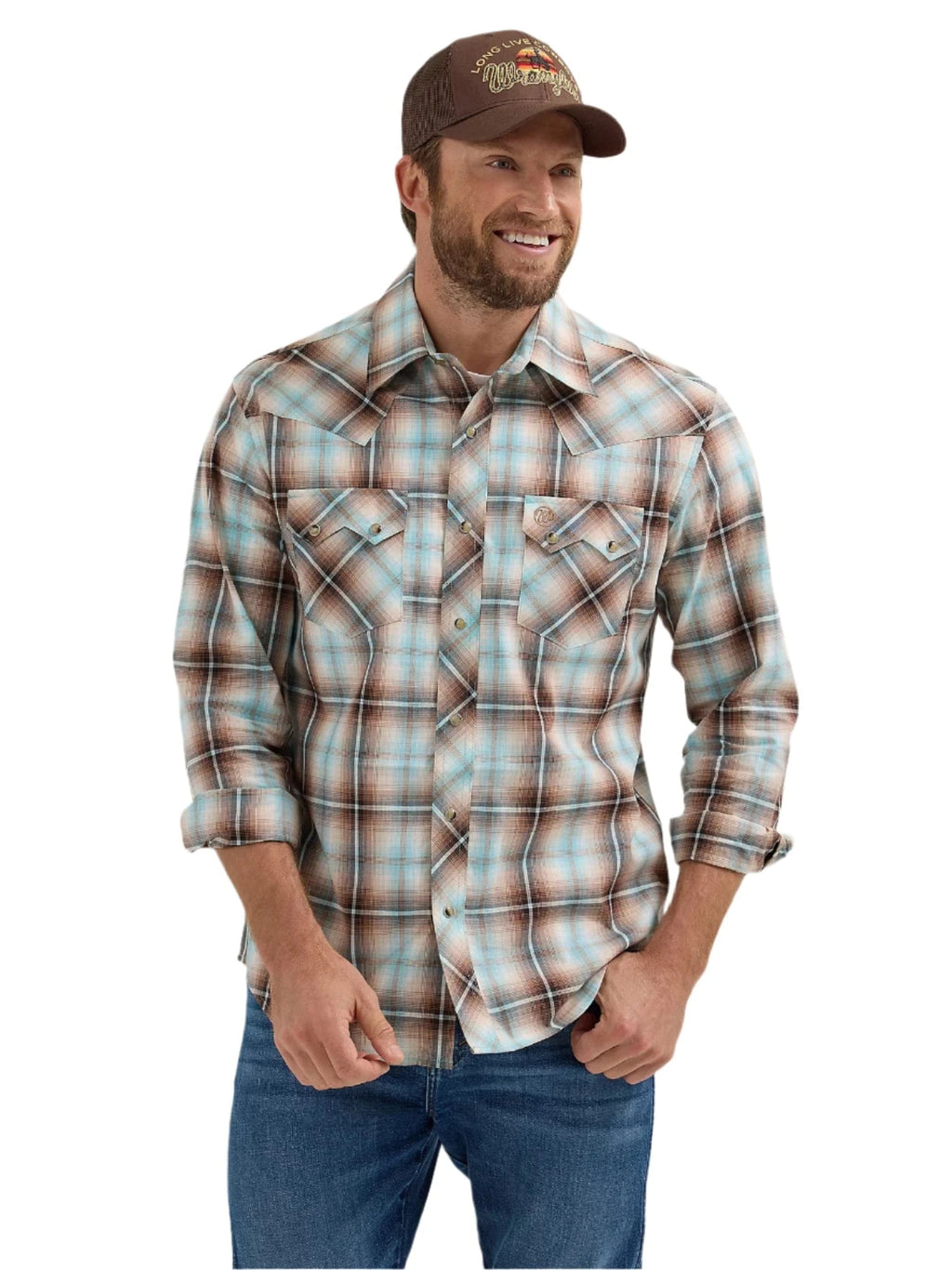 WRANGLER Shirts Wrangler Men's Tannin Plaid Retro Long Sleeve Sawtooth Snap Western Shirt 112365896