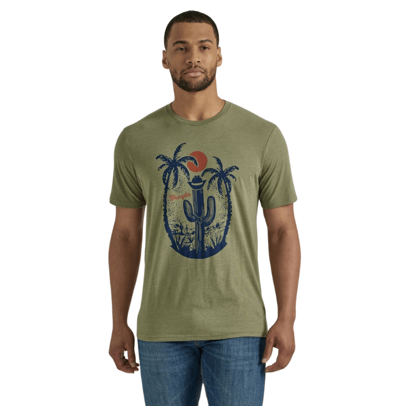 Wrangler Shirts Wrangler Men's Tropical Cactus Deep Lichen Green Short Sleeve Graphic T-Shirt 112346609
