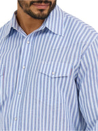 WRANGLER Shirts Wrangler Men's Wrinkle Resist Bold Blue Stripes Long Sleeve Western Snap Shirt 112365848
