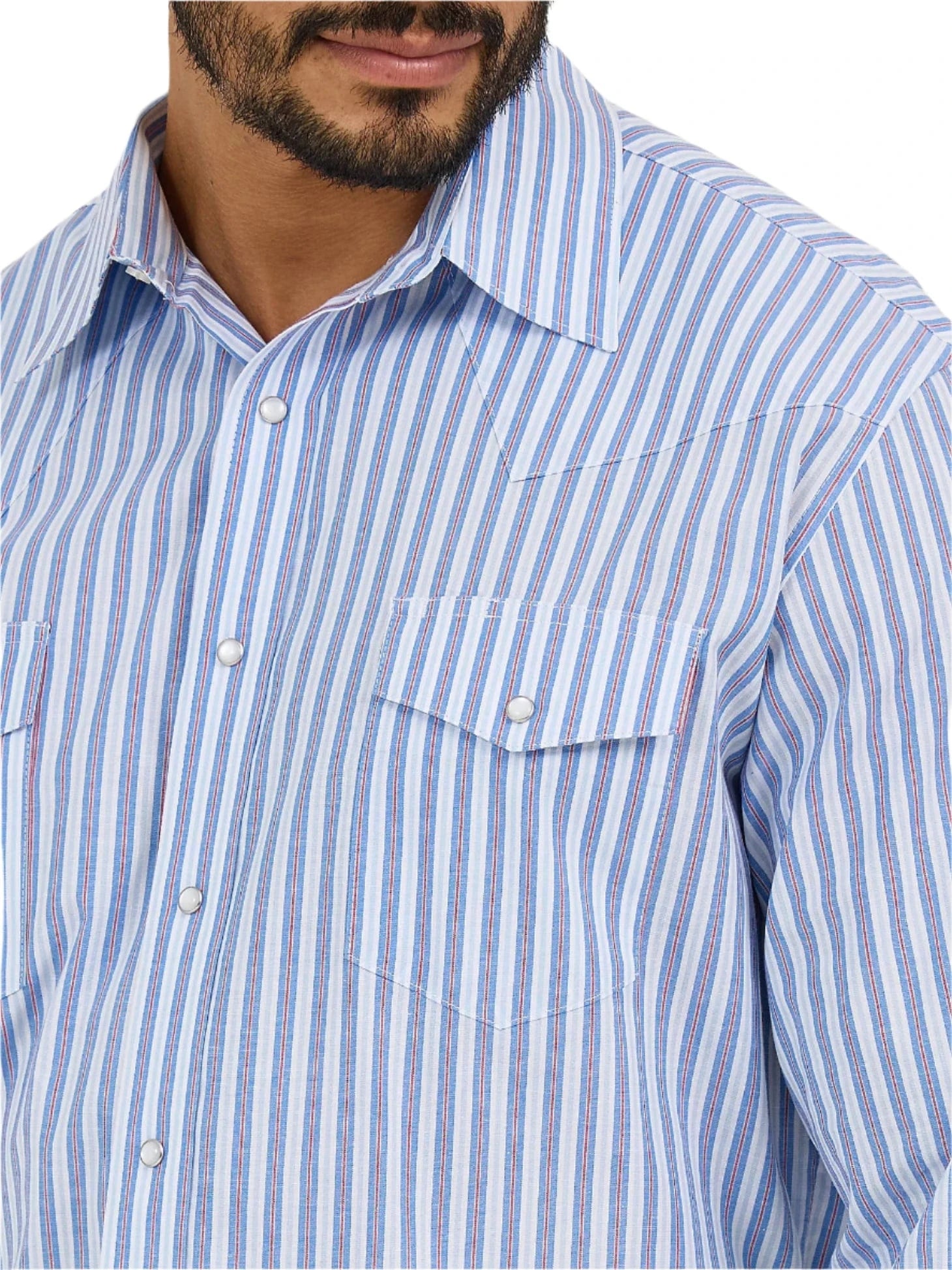 WRANGLER Shirts Wrangler Men's Wrinkle Resist Bold Blue Stripes Long Sleeve Western Snap Shirt 112365848