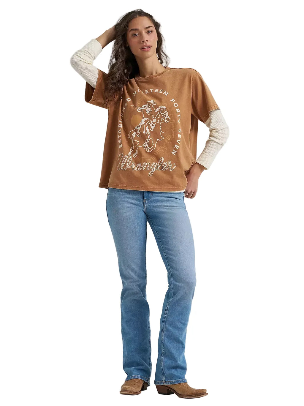 WRANGLER Shirts Wrangler Women's Argon Oil Rider Girlfriend Graphic T-Shirt 112379649