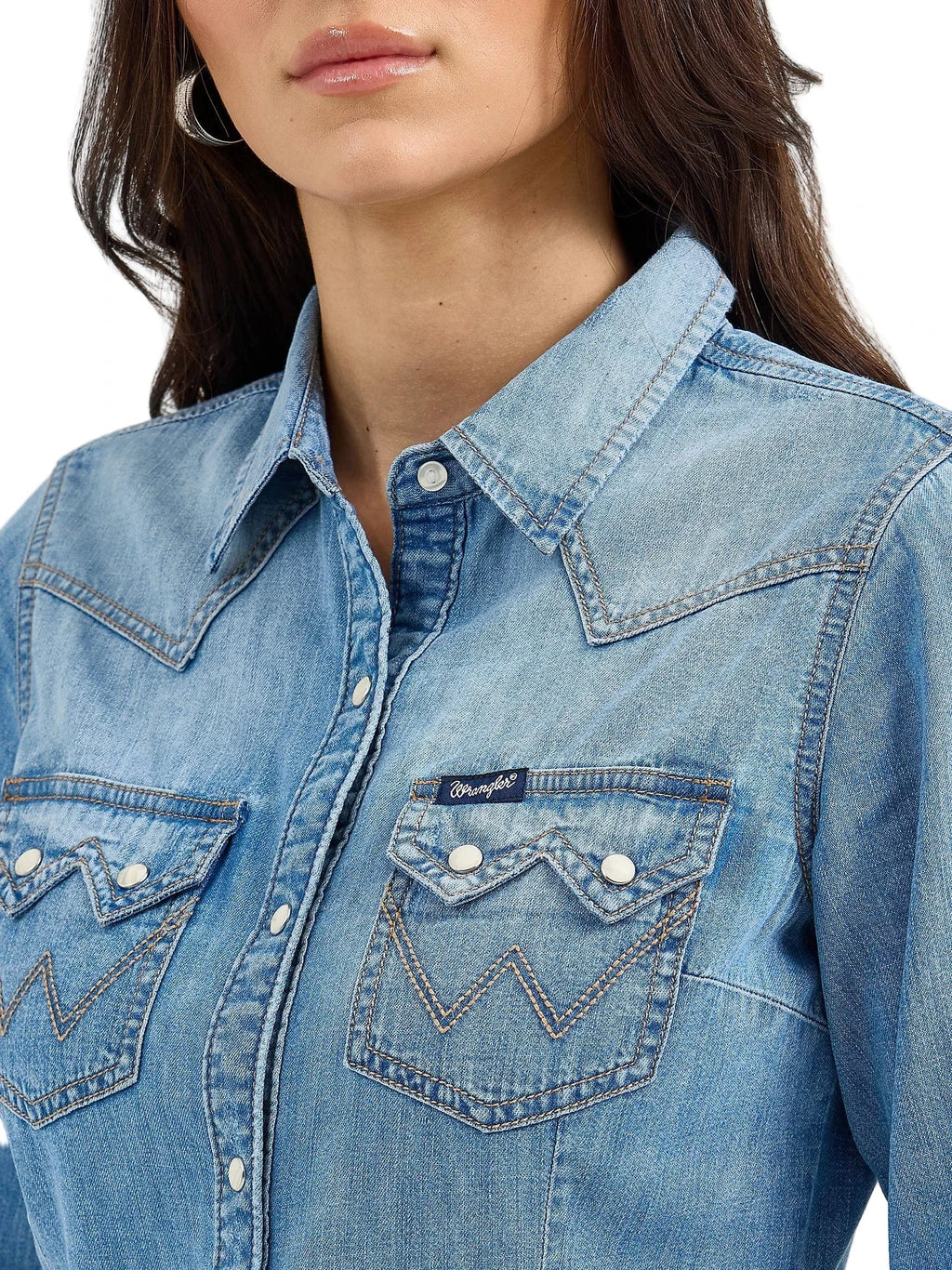 WRANGLER Shirts Wrangler Women's Blue Denim Cowboy Snap Shirt 112367313
