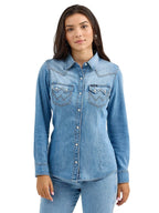WRANGLER Shirts Wrangler Women's Blue Denim Cowboy Snap Shirt 112367313
