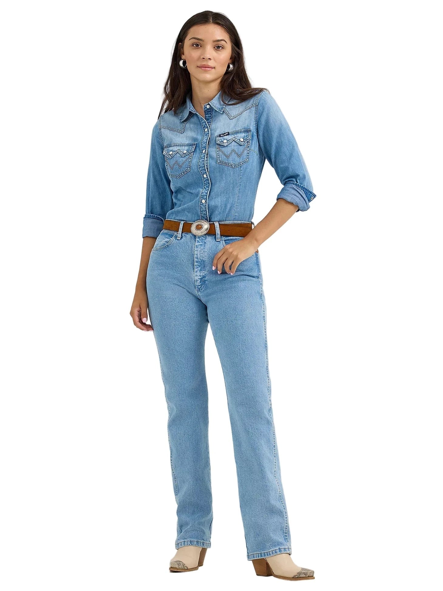 WRANGLER Shirts Wrangler Women's Blue Denim Cowboy Snap Shirt 112367313