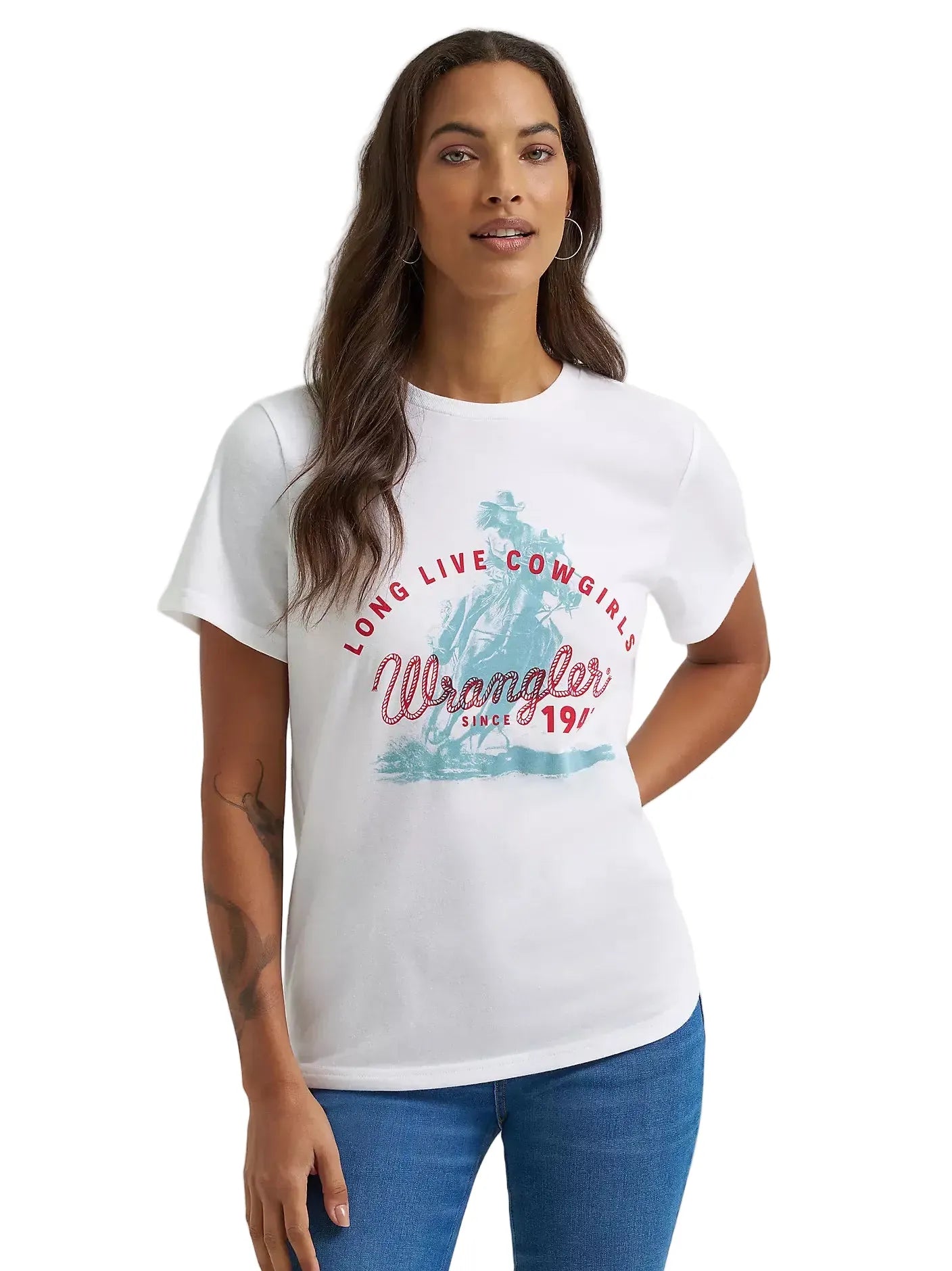 WRANGLER Shirts Wrangler Women's Bright White Sprinting Cowgirl Graphic T-Shirt 112375849