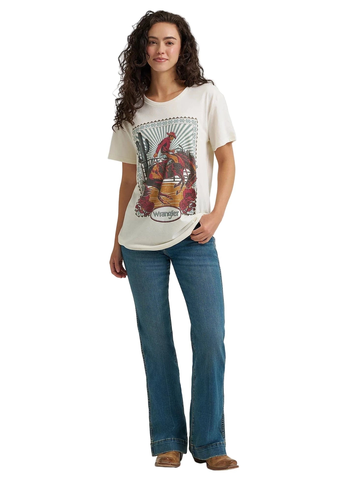 WRANGLER Shirts Wrangler Women's Egret Heather Western Graphic Boyfriend T Shirt 112365778