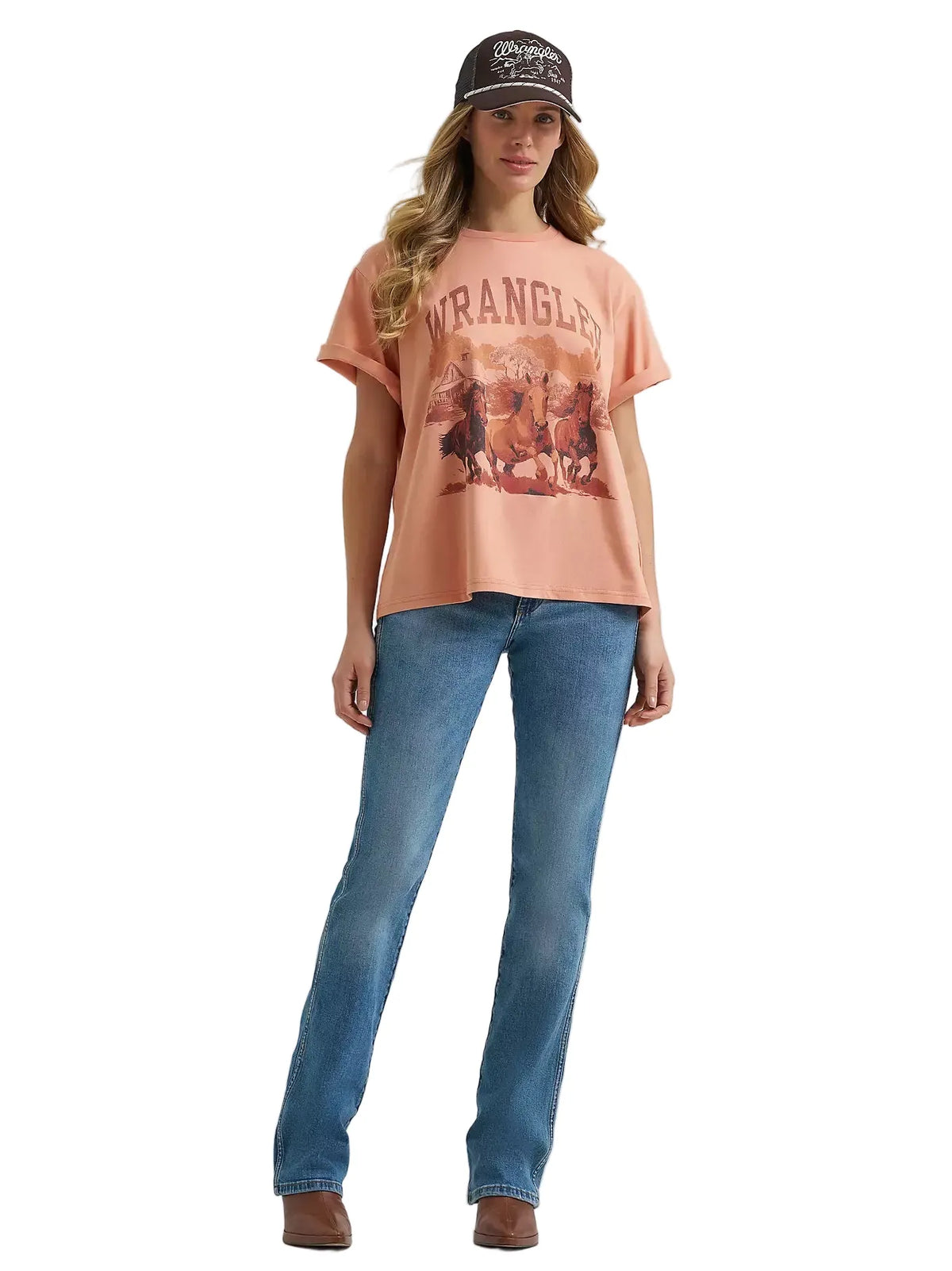 WRANGLER Shirts Wrangler Women's Muted Clay Three Horses Girlfriend T-Shirt 112379629