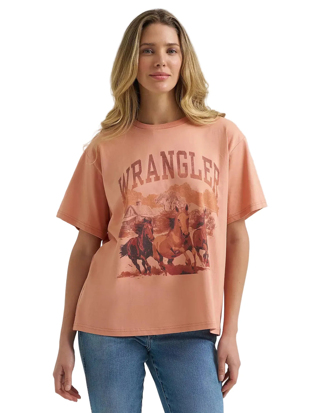 WRANGLER Shirts Wrangler Women's Muted Clay Three Horses Girlfriend T-Shirt 112379629