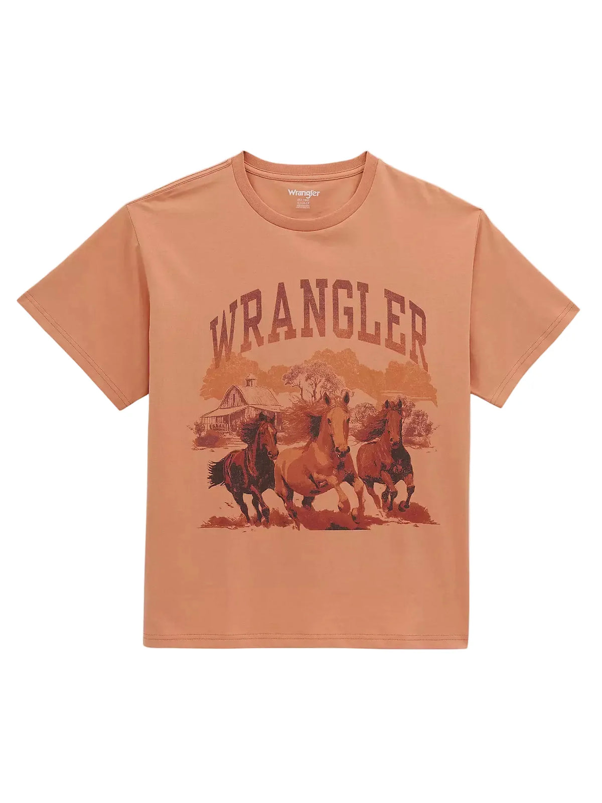 WRANGLER Shirts Wrangler Women's Muted Clay Three Horses Girlfriend T-Shirt 112379629