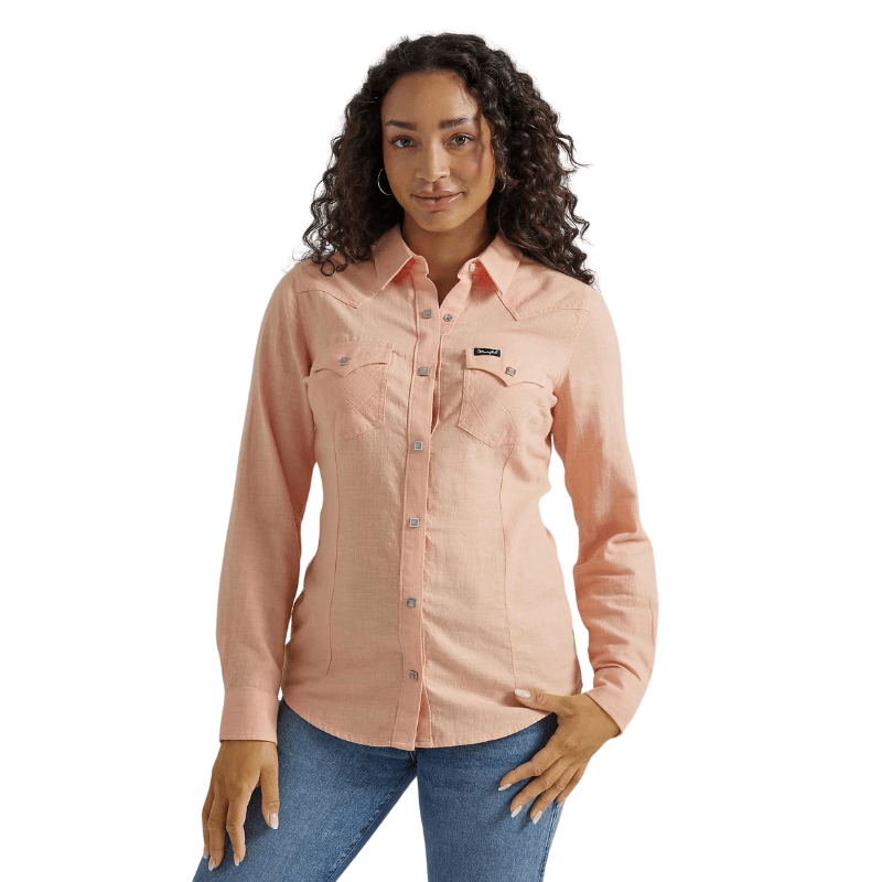 Wrangler Shirts Wrangler Women's Peach Retro Long Sleeve Western Snap Shirt 112347182