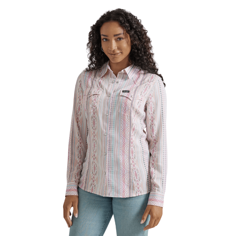 Wrangler Shirts Wrangler Women's Pink Geo Retro Long Sleeve Western Snap Shirt 112347205
