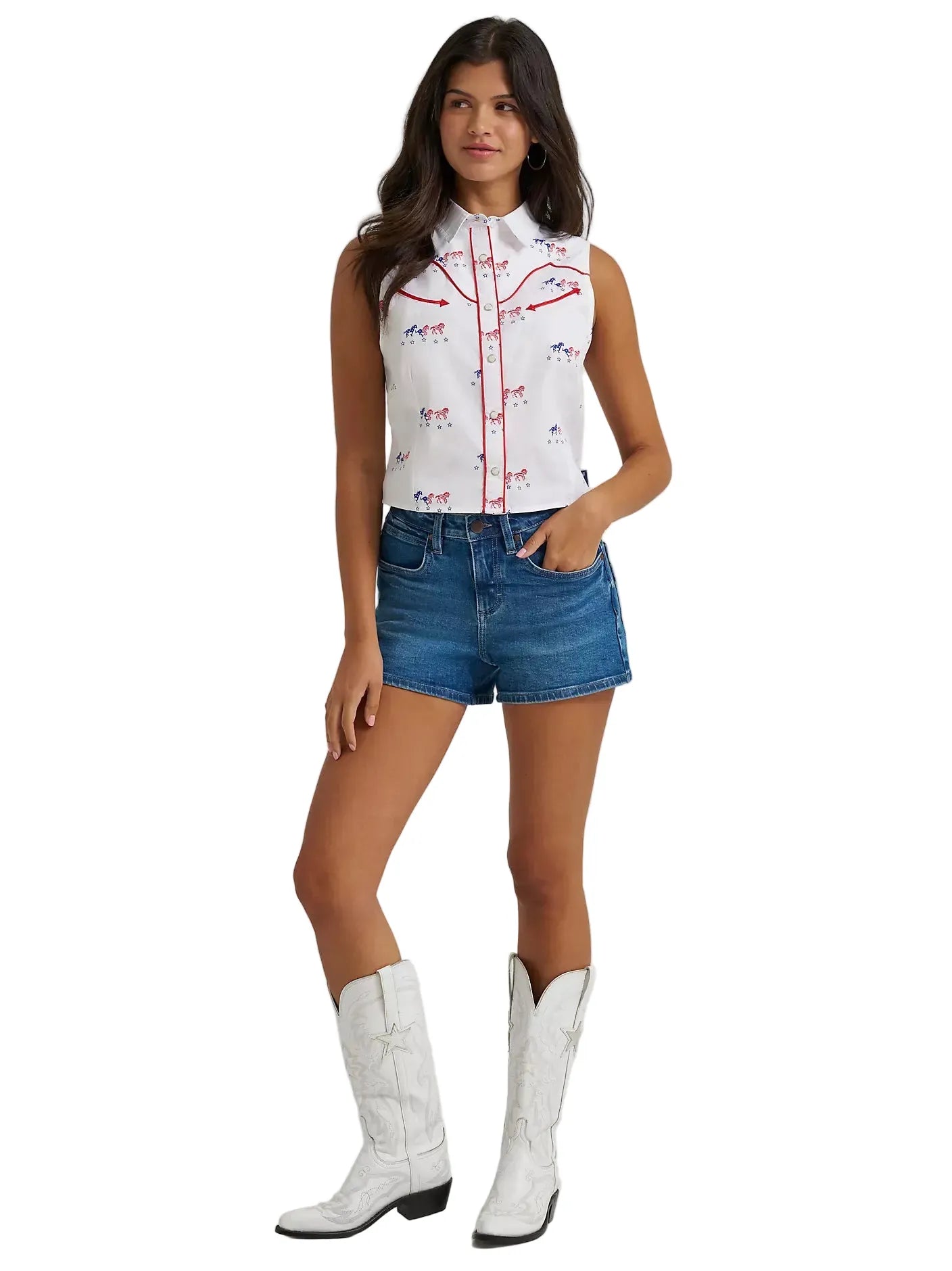 WRANGLER Shirts Wrangler Women's Sleeveless Americana Western Snap Shirt 112379496