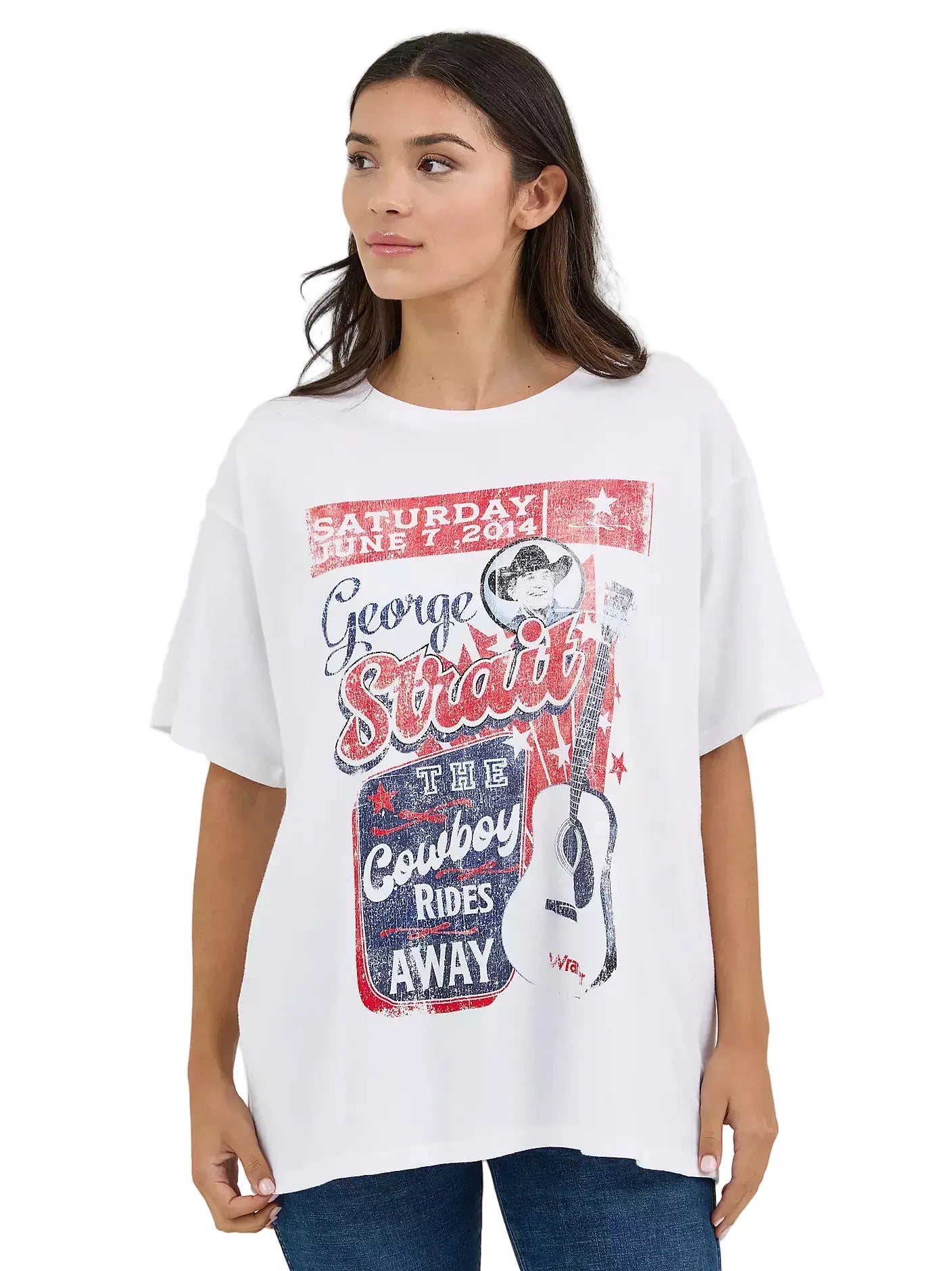 WRANGLER T-Shirt Wrangler Women's Bright White George Strait Oversized Band T-Shirt 112361056