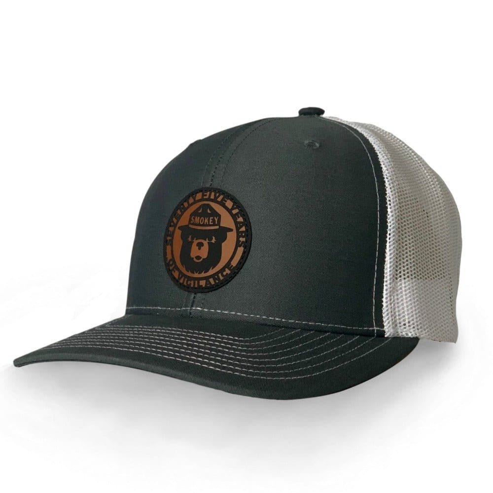 WYR Hats Charcoal/White w/ Brown Patch Smokey Bear 75 Years of Vigilance Trucker Snapback Hat