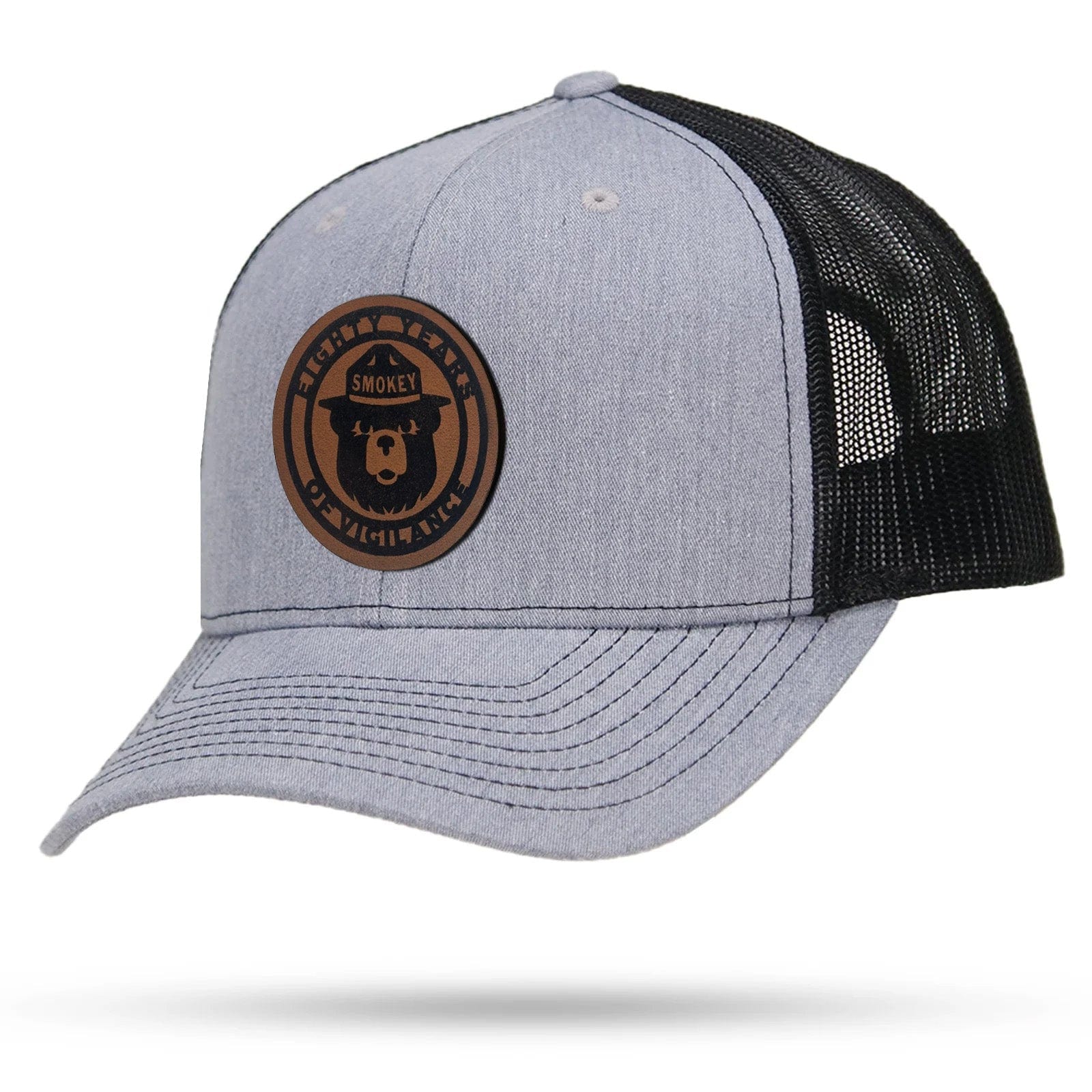 WYR Hats Heather/Black w/ Brown Patch Smokey Bear 75 Years of Vigilance Trucker Snapback Hat