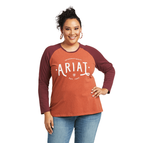 ARIAT INTERNATIONAL, INC. Shirts Ariat Women's REAL Loop Heather Marsala/Windsor Wine Baseball T-Shirt - 10037293