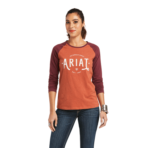 ARIAT INTERNATIONAL, INC. Shirts Ariat Women's REAL Loop Heather Marsala/Windsor Wine Baseball T-Shirt - 10037293