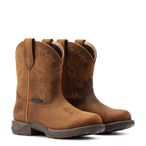 Ariat Women's Anthem Glazed Brown Round Toe Shortie Waterproof