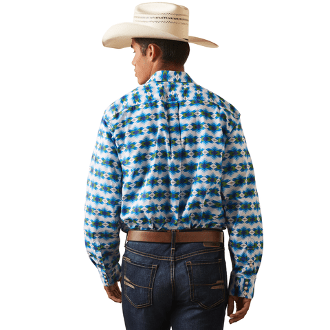 Ariat Men's MNS Saul Classic Long Sleeve Shirt - White, Printed Poplin, Generous Fit For Everyday