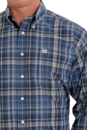 CINCH Shirts Cinch Men's Blue/Navy/Cream Plaid Long Sleeve Button Down Western Shirt MTW1105509