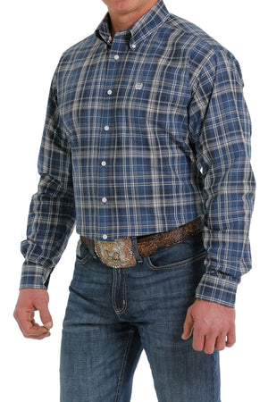 CINCH Shirts Cinch Men's Blue/Navy/Cream Plaid Long Sleeve Button Down Western Shirt MTW1105509
