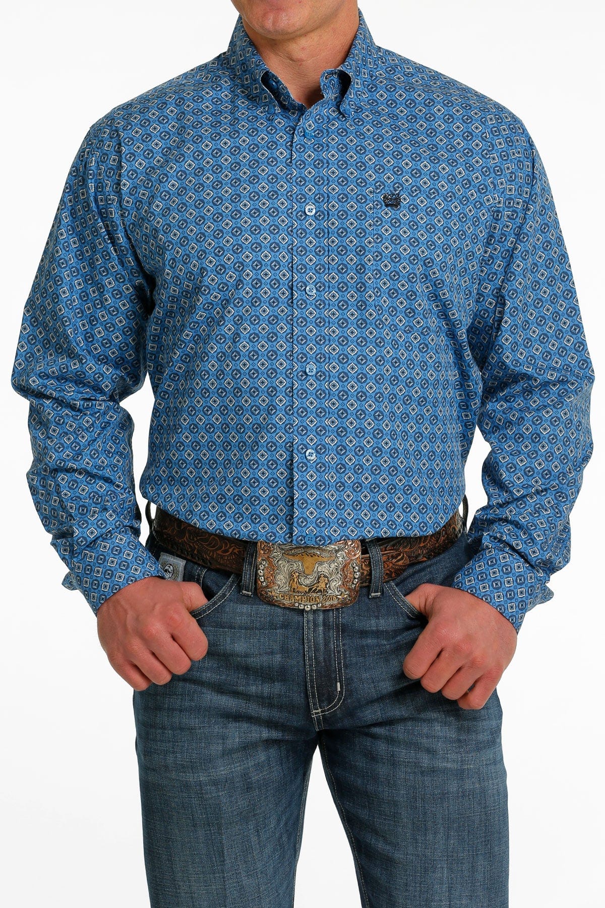 Cinch Men's Medallion Blue/Cream Long Sleeve Button Down Western Shirt -  Russell's Western Wear, Inc.