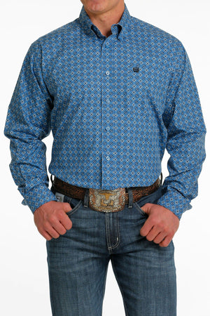 Cinch Men's Medallion Blue/Cream Long Sleeve Button Down Western Shirt  MTW1105511