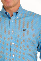CINCH Shirts Cinch Men's Medallion Blue/White Long Sleeve Button Down Western Shirt MTW1105542