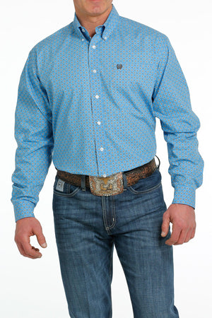 CINCH Shirts Cinch Men's Medallion Blue/White Long Sleeve Button Down Western Shirt MTW1105542