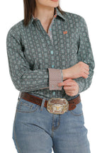CINCH Shirts Cinch Women's Blue/Light Blue Print Long Sleeve Button Down Western Shirt MSW9165029