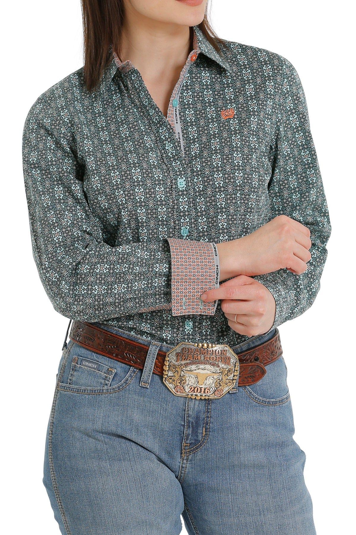 CINCH Shirts Cinch Women's Blue/Light Blue Print Long Sleeve Button Down Western Shirt MSW9165029