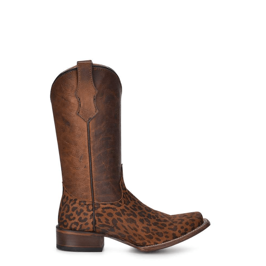 CIRCLE G BOOTS Boots Circle G Girls Saddle Tan Leopard Print Square Toe Western Boots J7108