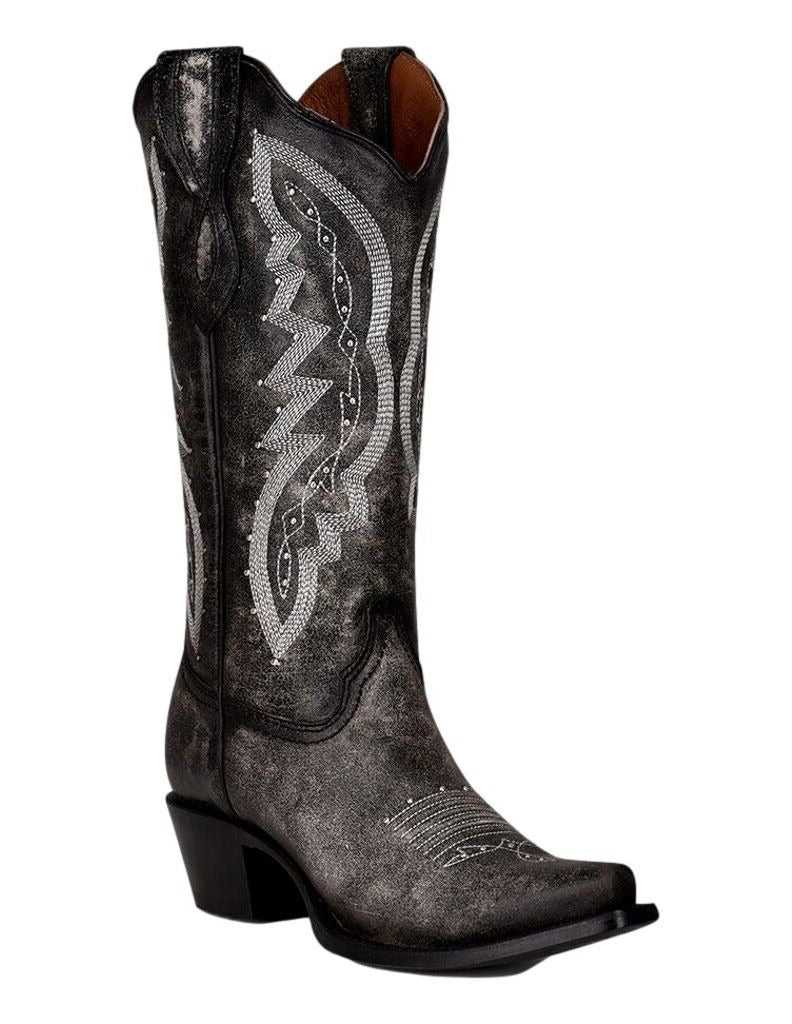 CIRCLE G BOOTS Boots Circle G Women's Black Studded Embroidered Western Cowgirl Boots L2040