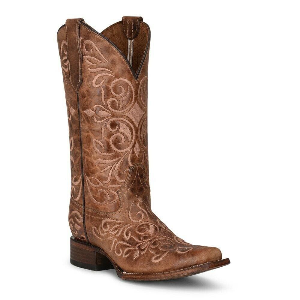 CIRCLE G BOOTS Boots Circle G Women's Floral Embroidered Honey Brown Boots L5795