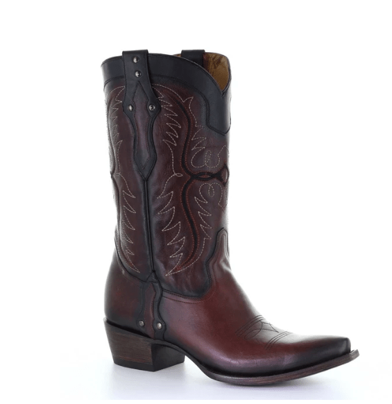 CORRAL BOOTS Boots Corral Men’s Wine Black Embroidery Studs Western Cowboy Boots– G1512