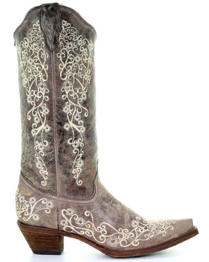 CORRAL BOOTS Boots Corral Women's Brown Embroidery Snip Toe Cowgirl Boots - A1094