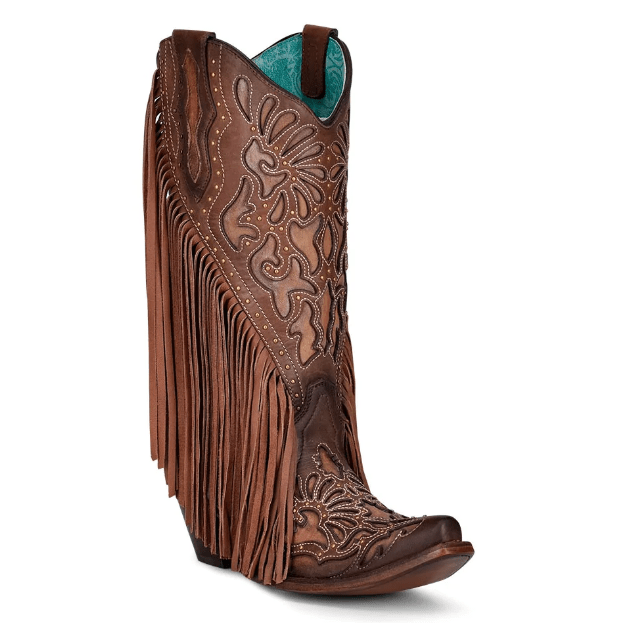 CORRAL BOOTS Boots Corral Women's Chocolate Studs & Fringe Embroidered Western Boots C3765