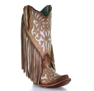 CORRAL BOOTS Boots Corral Women's Embroidery & Fringe Brown Snip Toe Western boots - C3766