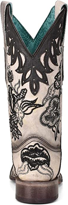 CORRAL BOOTS Boots Corral Women's Floral Embroidered White & Brown Square Toe Western Boots - A4163