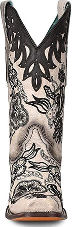 CORRAL BOOTS Boots Corral Women's Floral Embroidered White & Brown Square Toe Western Boots - A4163