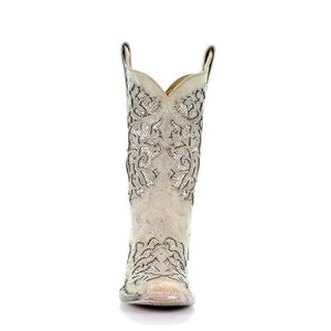 CORRAL BOOTS Boots Corral Women's Glitter Inlay Square Toe White Cowboy Boots A3397