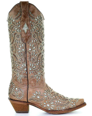CORRAL BOOTS Boots Corral Women's Teal Glitter Inlay Tan Cowgirl Boots A3352