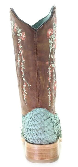 CORRAL BOOTS Boots Corral Women's Turquoise/Brown Embroidered Fish Scale Western Boots - A4061